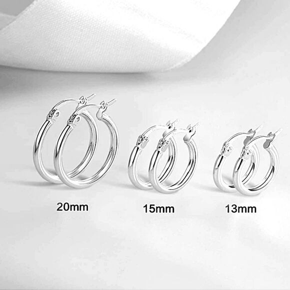 NEW 3 Pairs of 925 Sterling Silver Hoop Earrings - Picture 2 of 9